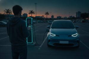Motorista inicia recarga pelo celular em eletroposto